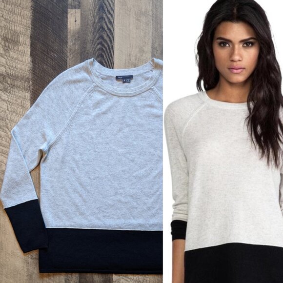 Vince Cashmere Sweater Colorblock Heathered Gray Black Medium - Picture 1 of 7